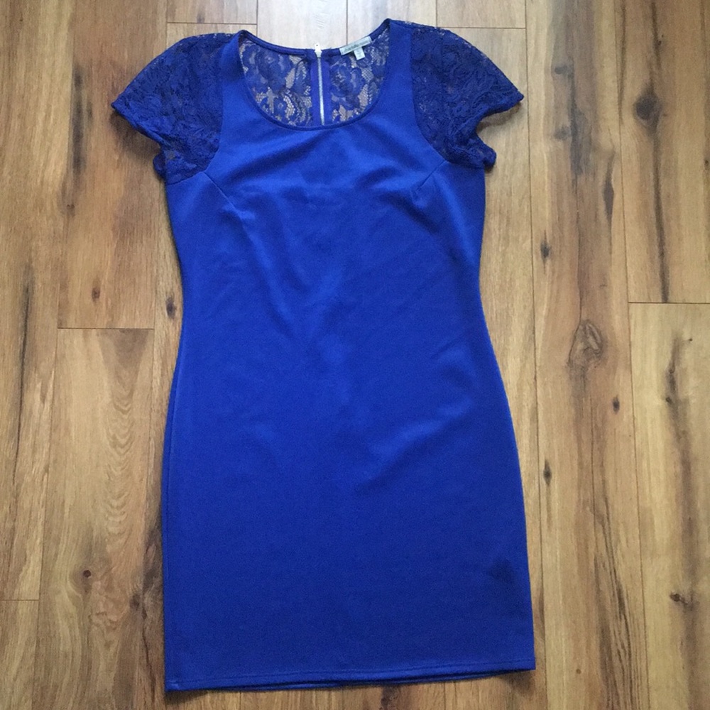 Cobalt blue dress with lace sleeves